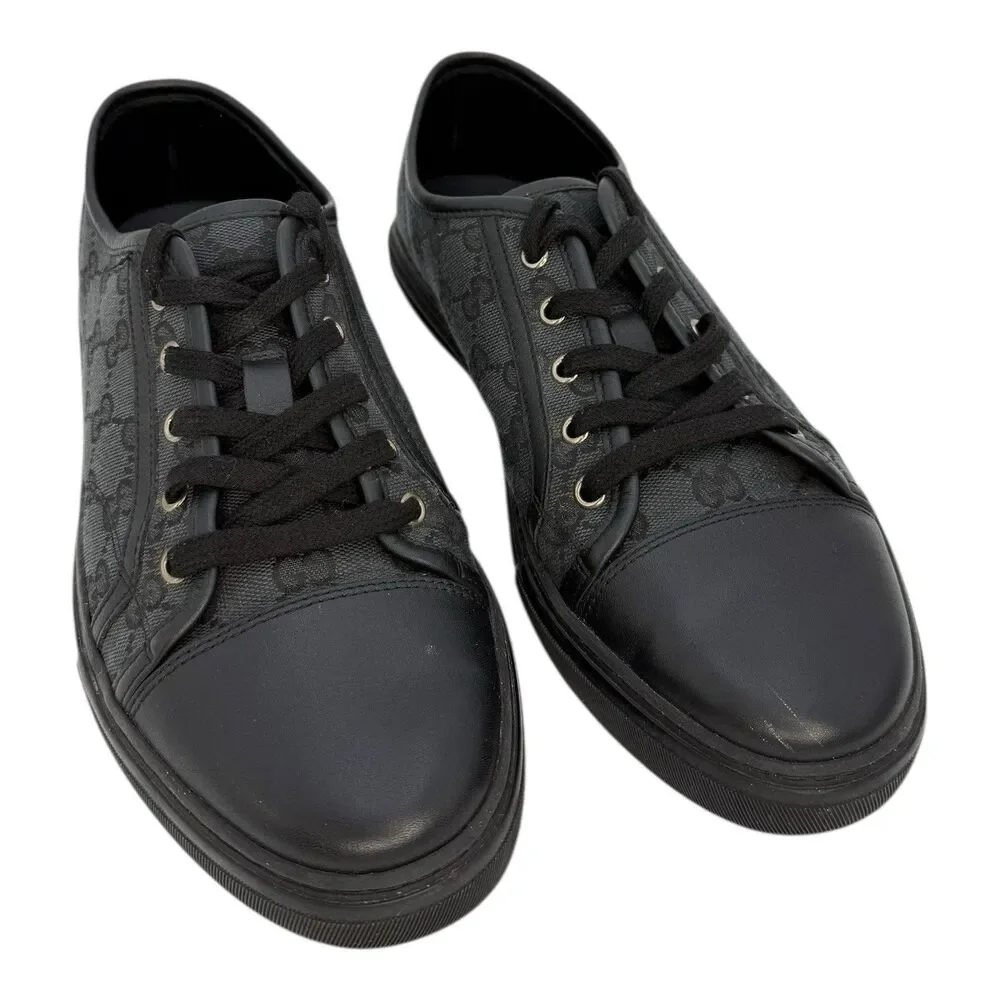Gucci Black GG Canvas and Leather Web Lace Up Sneakers Size 8 US